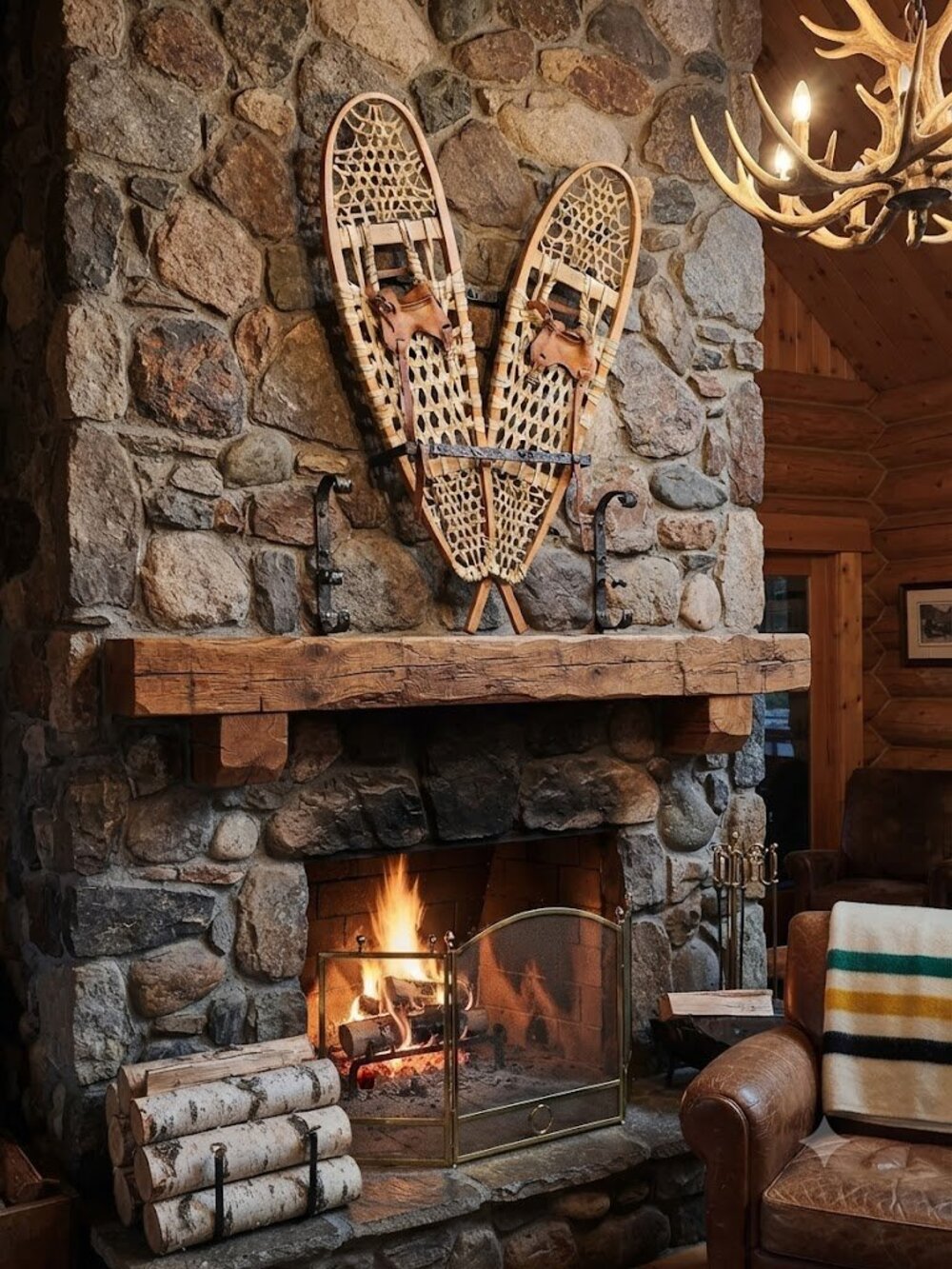 Vintage 70s Wooden Snowshoes - Traditional Rawhide Leather Webbing
